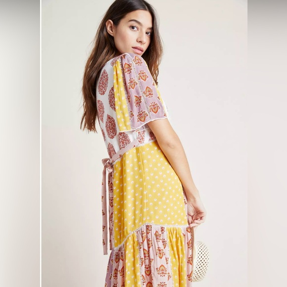 Anthropologie Melody Patchwork Lace Mixed Print Cottagecore Midi Dress Size 8/M - Picture 3 of 12